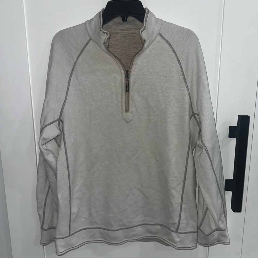 Tommy Bahama Flipshore Reversible 1/4 Zip Pullover Sweatshirt Oatmeal L